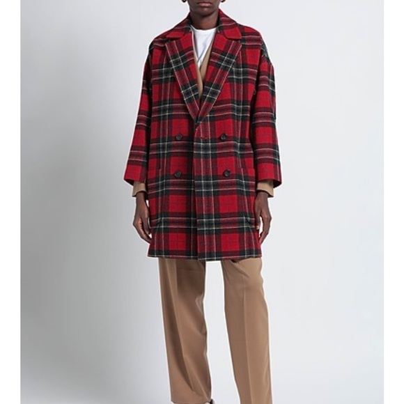 RED Valentino Jackets & Blazers - RED VALENTINO Wool Double Breasted Coat in Red Tartan - Size Small